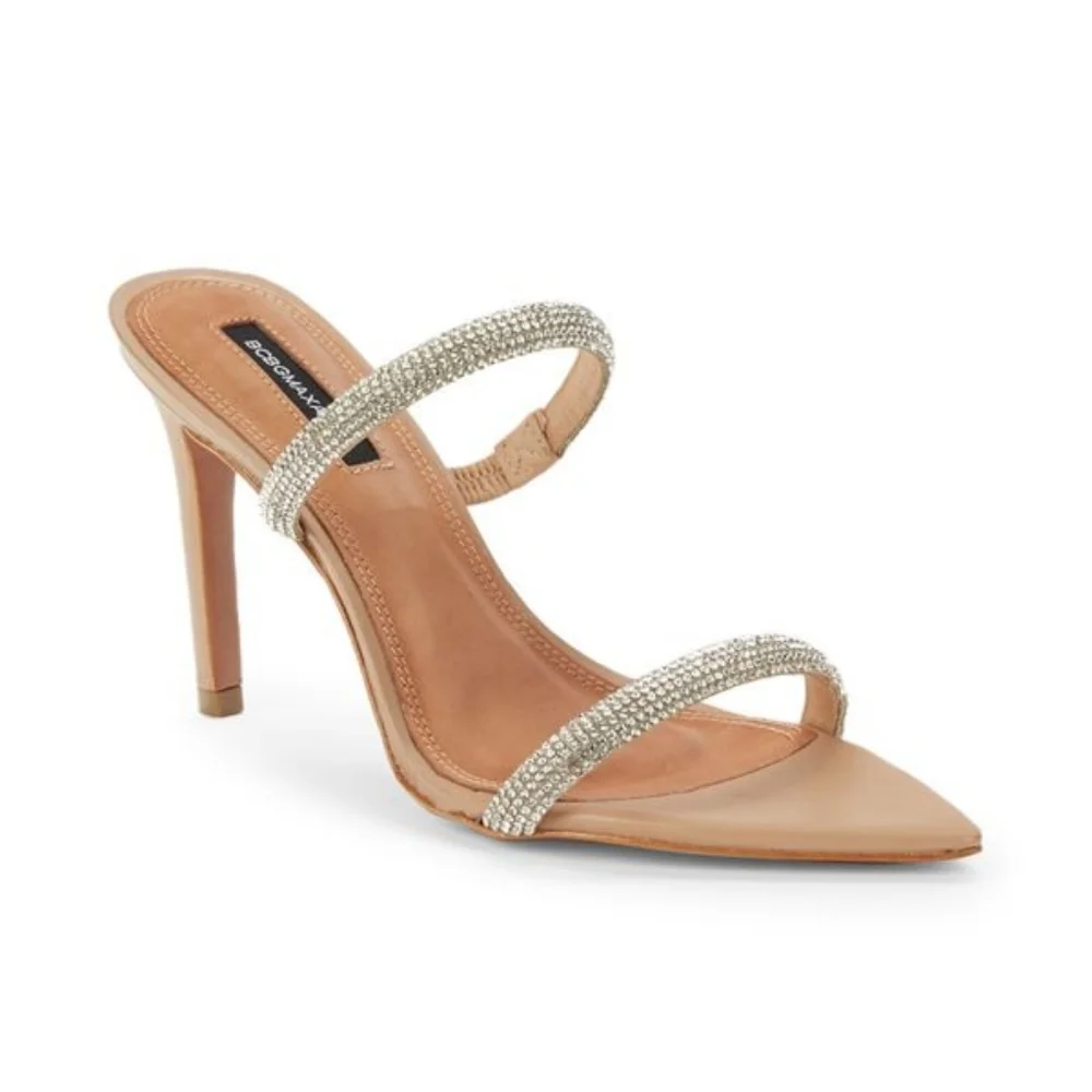 BCBGMAXAZRIA Duponi Leather Palomino Rhinestones Stiletto Sandals Size - Picture 2 of 15